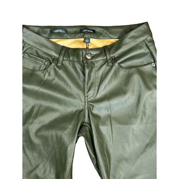 Wild Fable Faux Leather Low-Rise Flare Jeans in Olive Green Size 4 - Picture 7 of 8